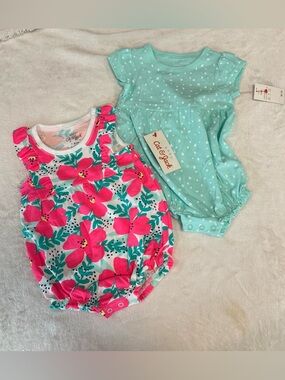 Cat & Jack nwt summer bubble romper baby girl 3-6 months floral pink teal blue